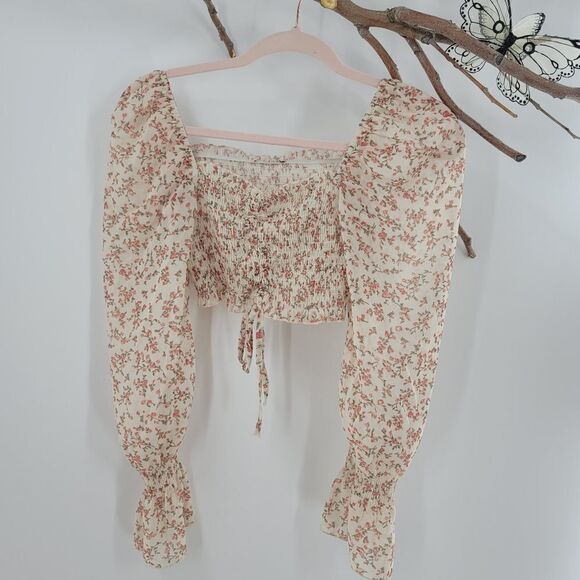 No brand elasticized puffy sleeve crop top - Picture 1 of 4